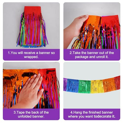 BEISHIDA Colorful Fringe Garland Banner 30ft Wall Tinsel Foil Streamers - color: Colorful