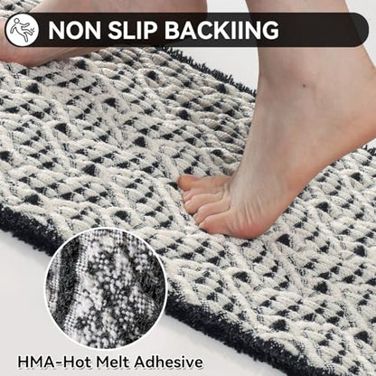 Waffle Bath Mat, Extra Soft Boho Bathroom Rugs, 20x32 Black - color: Black, size: 20" x 32"