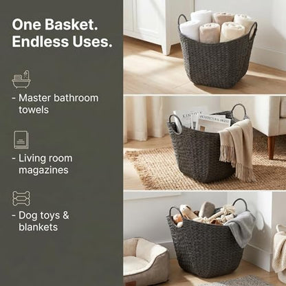 Household Essentials Handwoven Paper Rope Storage Basket with Metal Frame and Handles, Gray - color: Grey Paper Rope