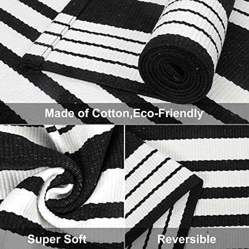 LEEVAN 2.3'X3.6' Black and White Striped Woven Reversible Outdoor Rug - color: Black Strip, size: 2'3" x 3'6"