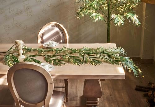 LITBLOOM Lighted Palm Garland with Timer 6FT 120 LED Fairy Lights, Greenery Garland Battery Operated or USB Plug in for Summer Fireplace Mantle Decoration Inside - style: Palm