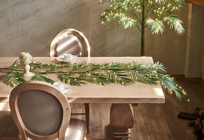 LITBLOOM Lighted Palm Garland with Timer 6FT 120 LED Fairy Lights, Greenery Garland Battery Operated or USB Plug in for Summer Fireplace Mantle Decoration Inside - style: Palm