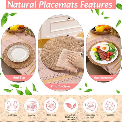 Boho Table Runner and Placemats Set, 6 Sets, Pink, 12x72 - color: Pink, size: 12x72"