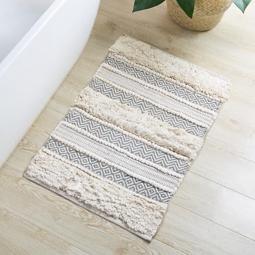 INK+IVY Asher Non-Slip Bath Rug Absorbent Quick Dry Striped, 20 x 32, Grey - color: Grey, size: 1'8" x 2'8" (Rectangular)