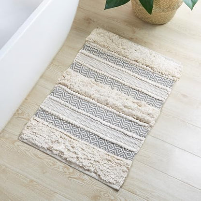 INK+IVY Asher Non-Slip Bath Rug Absorbent Quick Dry Striped, 20 x 32, Grey - color: Grey, size: 1'8" x 2'8" (Rectangular)