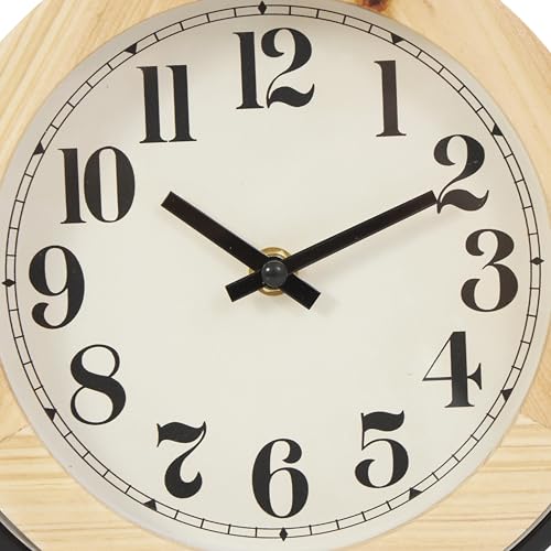 Deco 79 Wood Clock with Curved Black Metal Stand and Ball Details, 10" x 3" x 10", Light Brown