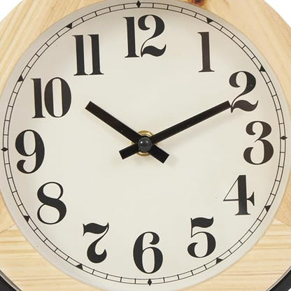 Deco 79 Wood Clock with Curved Black Metal Stand and Ball Details, 10" x 3" x 10", Light Brown
