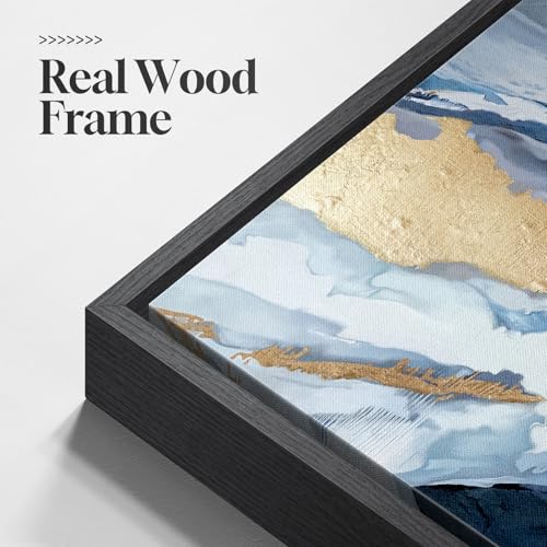 Extra Large Framed Navy Blue Abstract Wall Art for Living Room, 40x60 In - color: Blue and Gold, size: 60"L x 40"W