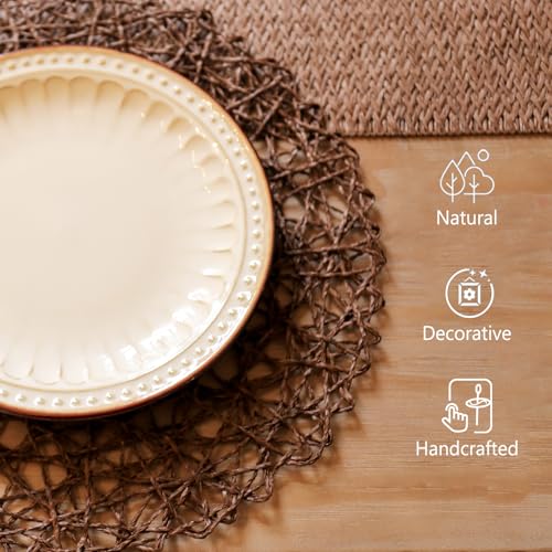 AHHFSMEI Paper Braided Round Placemats Set of 12 Natural Non-Slip Heat Resistant Table Mats for Dining Tables Woven Indoor & Outdoor Place mats(Coffee,12) - color: Coffee