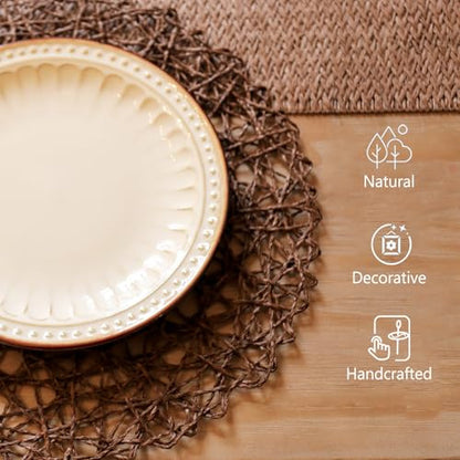 AHHFSMEI Paper Braided Round Placemats Set of 12 Natural Non-Slip Heat Resistant Table Mats for Dining Tables Woven Indoor & Outdoor Place mats(Coffee,12) - color: Coffee