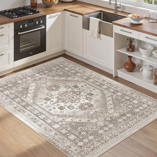 befbee 4x6 Washable Area Rug Non Slip Rug for Living Room Brown - color: Brown/Beige, size: 4' x 6' (Rectangular)