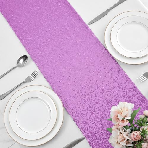Pufogu 12 x 72 inches Lavender Sequin Table Runner, 2 Packs - color: Lavender