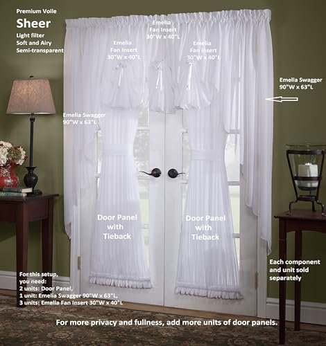 Today's Curtain, Emelia Door Panel Sheer 63", White, 41" W x 63" L, with Tieback - color: White, size: 41"W x 63"L (Pack of 1)