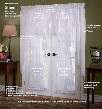 Today's Curtain, Emelia Door Panel Sheer 63", White, 41" W x 63" L, with Tieback - color: White, size: 41"W x 63"L (Pack of 1)