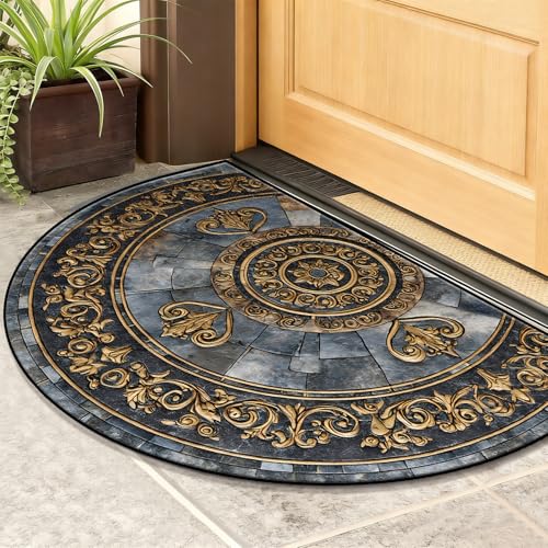Half Round Door Mat 24"x36", Non-Slip Indoor Entryway Rug, Washable - color: Multicolor-2