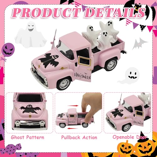 Pink Halloween Ghost Truck Decor with Spooky Cute Ghost Figurines - color: Halloween-pink