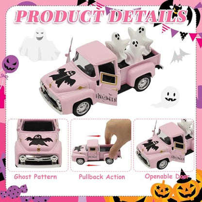 Pink Halloween Ghost Truck Decor with Spooky Cute Ghost Figurines - color: Halloween-pink