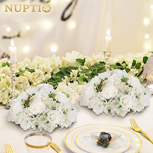 NUPTIO White Flower Balls for Table Centerpieces, 10 Pcs Large Fake Roses - color: White, size: 15.7" Diam - 10 PCS