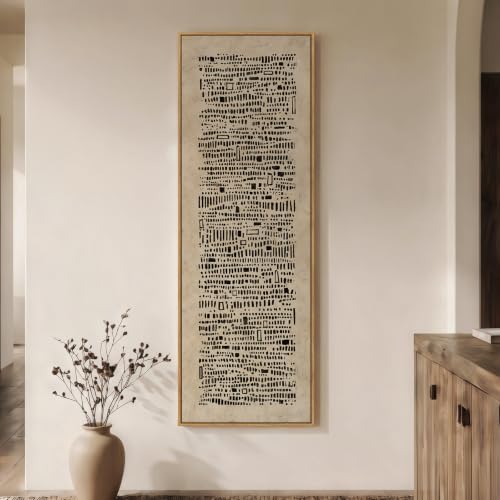 Large Framed Neutral Wabi Sabi Abstract Wall Art, Long Vertical 20x60 In - color: Black Marks A, size: 60"L x 20"W
