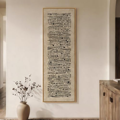 Large Framed Neutral Wabi Sabi Abstract Wall Art, Long Vertical 20x60 In - color: Black Marks A, size: 60"L x 20"W