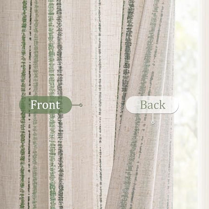 MYSKY HOME Green Striped Linen Curtains for Bedroom 63 Inches 2 Panels - color: Green, size: 52"W x 63"L (Pack of 2)