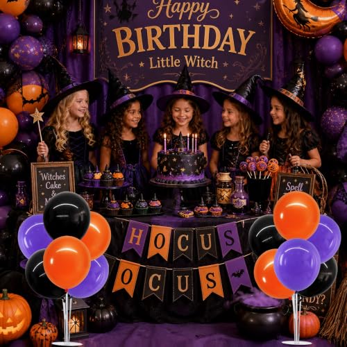 TONIFUL 4 Black Purple Orange Balloon Stand Balloon Centerpieces for Table - color: Black Purple Orange