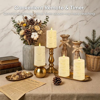 Raycare Ivory Battery Operated Flameless Pillar Candles with Remote Timer - color: 2pc-Ivory