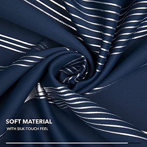 Deconovo Curtains for Living Room, Pattern Blackout Curtains 63 Inches Long - color: Silver Wave-navy Blue, size: 42"W x 63"L (Pack of 2)
