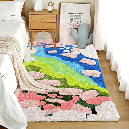 UKELER Colorful Moss Rug for Laundry Room 3D Shag Moss Area Rugs Non Slip Washable Decorative Rugs for Bedroom Playroom Hallway 55''x27.5'' - color: Spring Moss Rug