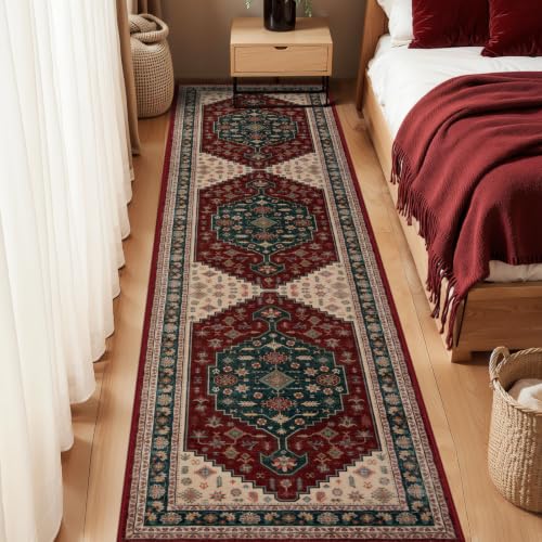 Tangsoo 2.6x10 Long Runner Rug for Hallways,Burgundy Washable Non-Slip Rug - color: Burgundy Blue, size: 2.6x10ft