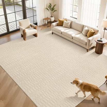 Yamaziot Washable 9x12 Area Rugs for Living Room Textured Non Slip, Beige - color: Beige, size: 9' x 12' (Rectangular)