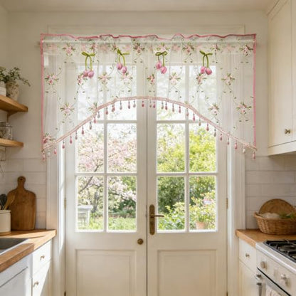 Victorian Floral Lace Sheer Swag Curtain Valance Arched Doorway Curtain - size: 39"W x 24"L (Pack of 1)