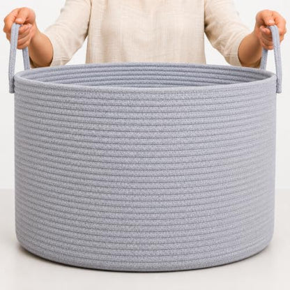 OrganiHaus Round Toy Basket & Blanket Basket, Cotton Rope 20x13" - color: Full Gray, size: Wide