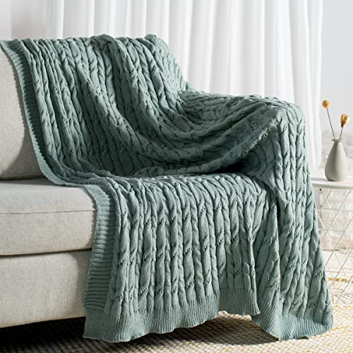 Carriediosa Cable Knit Woven Chenille Throw Blanket 50" x 60" Sage Green - color: Sage Green, size: 50" X 60"