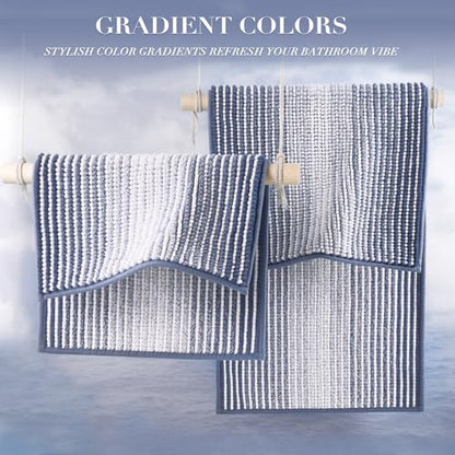 BSICPRO Bathroom Rugs Sets 2 Piece, Non Slip Striped Bath Mats, Denim Blue - color: Denim Blue, size: 20" x 32" Plus 16" x 24"
