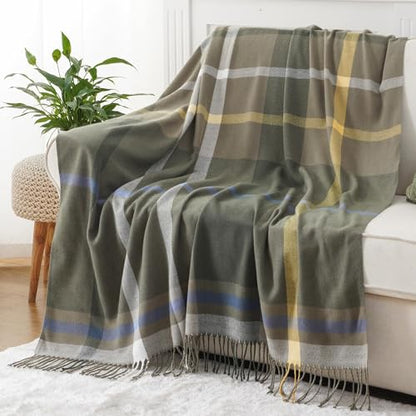 Green Plaid Throw Blanket for Couch, Army Green Plaid Blanket 50"x60" - color: Army Green