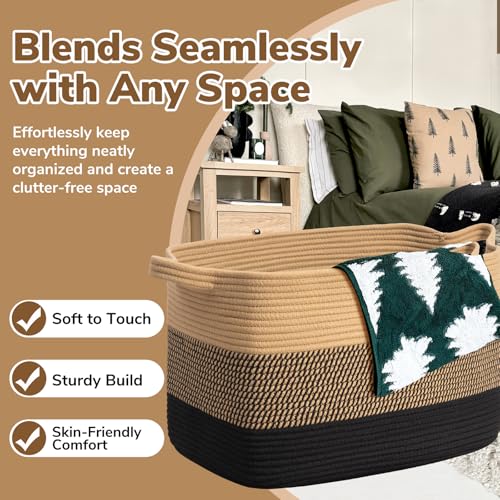 Goodpick 105L Extra Large Woven Rope Blanket Basket, Rectangle, Black Jute - color: Black Jute, size: XX-Large(25"L x 16"W x 16"H)