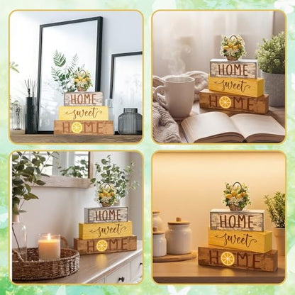 Cinnvoice 4 Pcs Summer Lemon Wooden Tabletop Decor Yellow Tiered Tray - style: Lemon