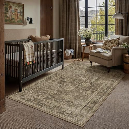 HUGEAR 5x7 Brown Retro Distressed Washable Area Rug for Living Room - color: A| Brown, size: 5' x 7' (Rectangular)