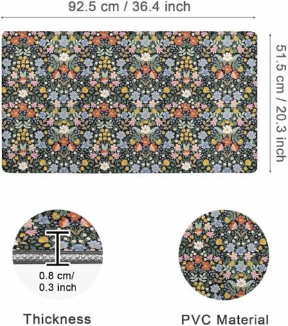 Kitchen Floor Mat 36x20in Waterproof Anti-Fatigue Kitchen Mats - color: Black Flower Clusters