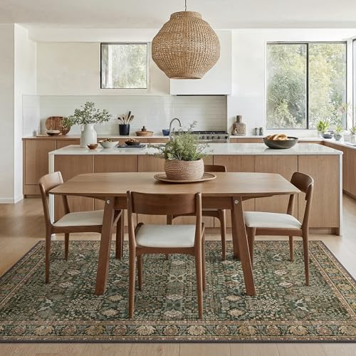 Bavni 6x9 Washable Area Rug for Living Room, Non Slip, Dark Green Brown - color: Dark Green Brown, size: 6' x 9' (Rectangular)