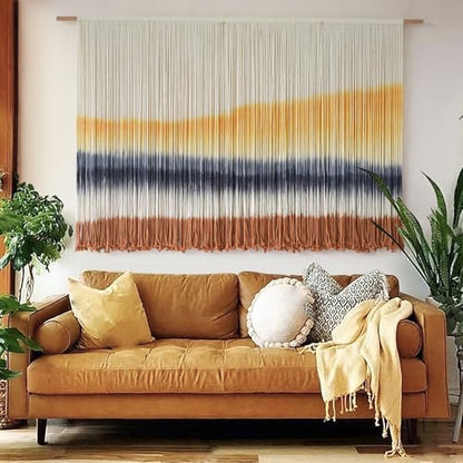 Flber Macrame Wall Hanging Extra Large Dip Dye Boho Wall Decor 57" W*35" L - color: Yellow1