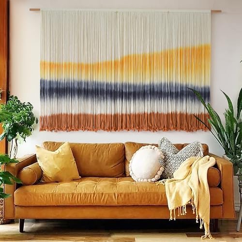 Flber Macrame Wall Hanging Extra Large Dip Dye Boho Wall Decor 57" W*35" L - color: Yellow1