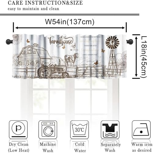 Rustic Farmhouse Valance Curtains, Retro Farm Inspirational Quote Wooden Plank Print Rod Pocket Valances for Kitchen Living Room Dinning Room Bedroom 1 Panel, 54x18 Inch - color: Farm-8
