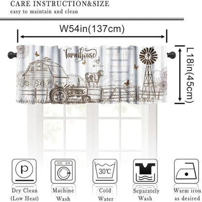 Rustic Farmhouse Valance Curtains, Retro Farm Inspirational Quote Wooden Plank Print Rod Pocket Valances for Kitchen Living Room Dinning Room Bedroom 1 Panel, 54x18 Inch - color: Farm-8