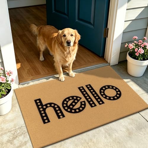 Vaukki Outside Welcome Doormat 24''x36'', Non Slip Coco Coir Door Mat - color: Hello, size: 2' x 3' (Rectangular)