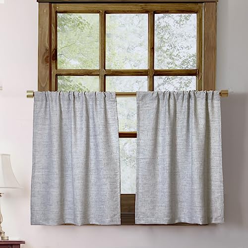 Oindec Faux Linen Farmhouse Cafe Curtains, 24 Inch Length, Grey, Set of 2 - color: Grey, size: 27"W x 24"L (Pack of 2)