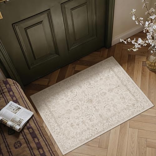 2x3 Beige Neutral Entryway Area Rug - color: Floral | Beige, size: 2' x 3' (Rectangular)