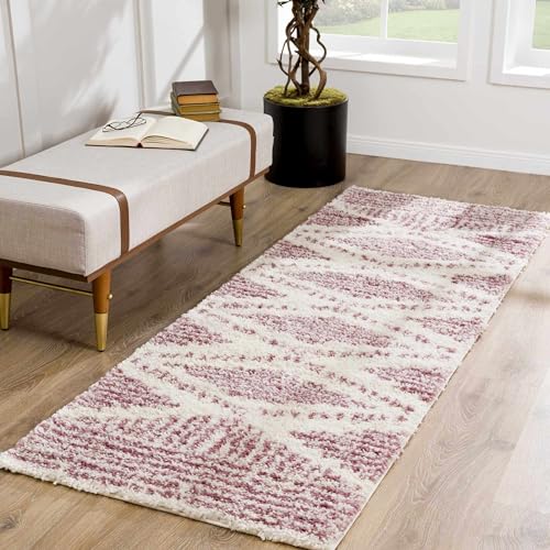 Hauteloom Winnebago Moroccan Farmhouse Hallway, Kitchen Shaggy Runner Rug - Bohemian Shag - Plush Pile - Southwestern Boho Soft Carpet - Pink, Cream, Ivory - 2'7" x 7'3" - color: Pink, Cream / Galaxy Shag, size: 2'7" x 7'3" (Runner)