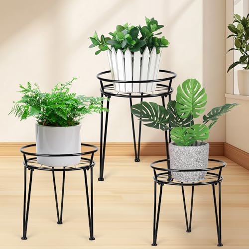 Metal Plant Stand, Plant Stand Indoor Outdoor, Metal Rustproof Flowers, Urban and Rustic Outdoor Plants Stands, Flower Pot Stand Suitable for Living Room, Balcony, Garden (3PCS,Black)